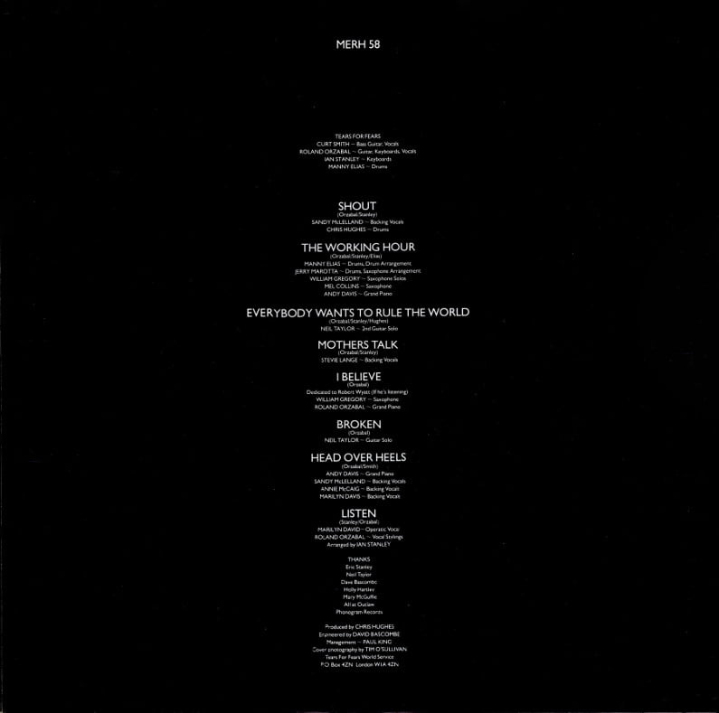 Tears For Fears Songs From The Big Chair back cover